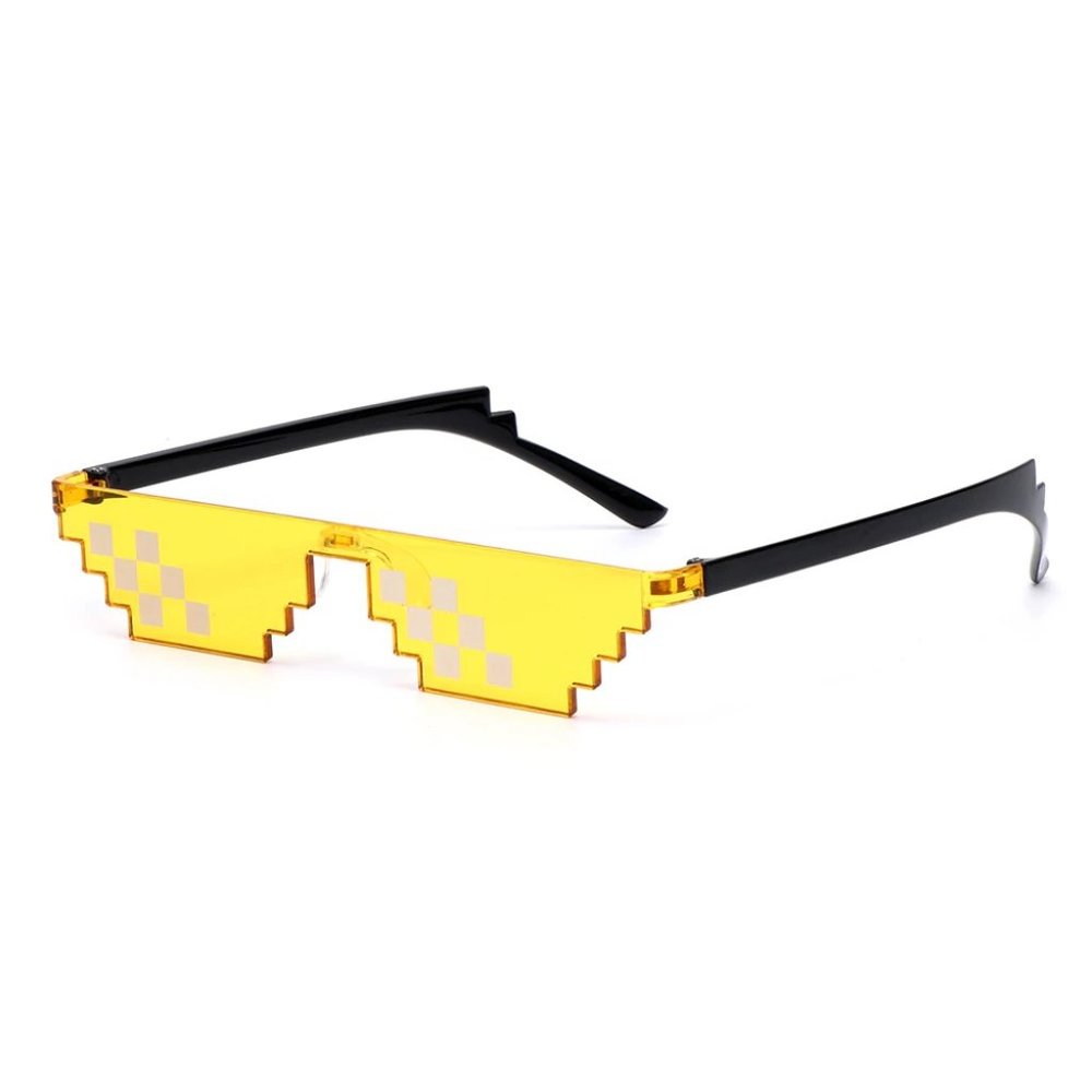 Yellow 8‎ Bit Pixel Video Game Sunglasses, Unisex Meme Pixelated Eyewear